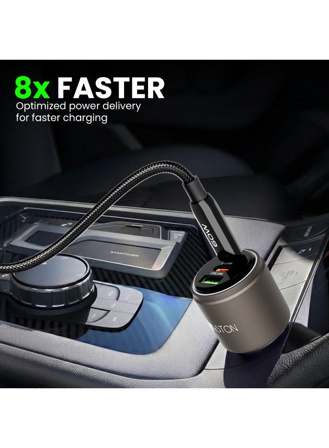 اكساستون شاحن سيارة مزود بخاصية الشحن السريع، ومنفذي USB-C، وتقنية توصيل الطاقة من النوع C، ومحول شاحن سيارة صغير الحجم، وشحن آمن، ودعم شامل، ومتوافق مع الهواتف الذكية والأجهزة اللوحية وأجهزة USB-C (DriveCharge، NCA32 - Image 3